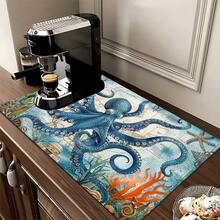 1pc Octopus Pattern Printed Absorbent Dish Drying Mat, Espresso Machine Countertop Absorbent Mat, Sink Drain Mat, Soft Faucet Absorbent Mat, Sink Cup Mat, Home & Kitchen, Bathroom Accessories - Multicolor - View 8