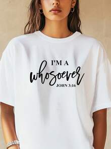 Women's "Who Am I?" T-Shirt With Bible Verse From John 3:16 - 180gsm Pure Cotton Short-Sleeved T-Shirt, Loose Fit, Suitable For Church, Evangelism Summer Camps And Pentecost - Available In Multiple Colors, Religious-Themed Clothing, Inspirational Design, Soft Texture. - 白色 - 查看 6
