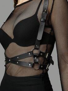 1pc Women's Dark Sexy Minimalist Criss-Cross Spike Waist Belt, Suitable For Daily, Party, Commuting, Street Photography Scenes - Black - View 3