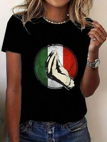 Camiseta de Mujer con Diseño de Fútbol Mexicano - Blanca, Manga Corta, Estilo Casual con Bandera y Diseño de Espíritu de Equipo, Transpirable, Cuello Redondo, Ropa Deportiva Urbana para Fanáticas del Fútbol Mexicano. - Negro - Ver 8