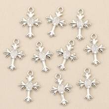 10 mặt dây chuyền hình thánh giá đính đá Cubic Zirconia, mạ vàng và bạc, dùng để tự làm trang sức. - Chữ thập tự làm - Xem 11