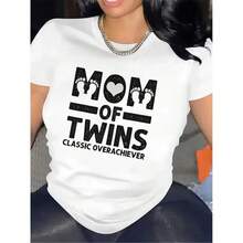 Camiseta de manga corta de 180g para mamás de gemelos, con un diseño clásico de superhéroe, ideal para usar en casa en la sala de estar, hecha de tela duradera y cómoda, un regalo perfecto para el Día de la Madre o celeb - Blanco - Ver 1