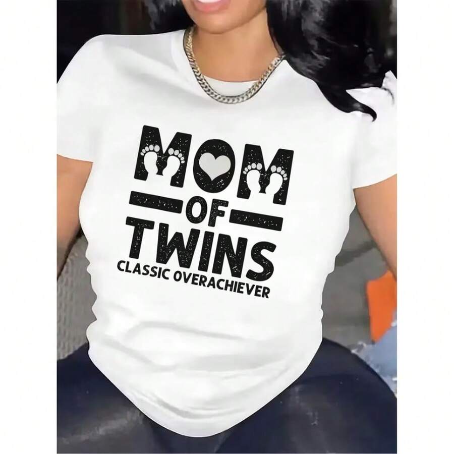 Camiseta de manga corta de 180g para mamás de gemelos, con un diseño clásico de superhéroe, ideal para usar en casa en la sala de estar, hecha de tela duradera y cómoda, un regalo perfecto para el Día de la Madre o celeb - Blanco - Ver 1