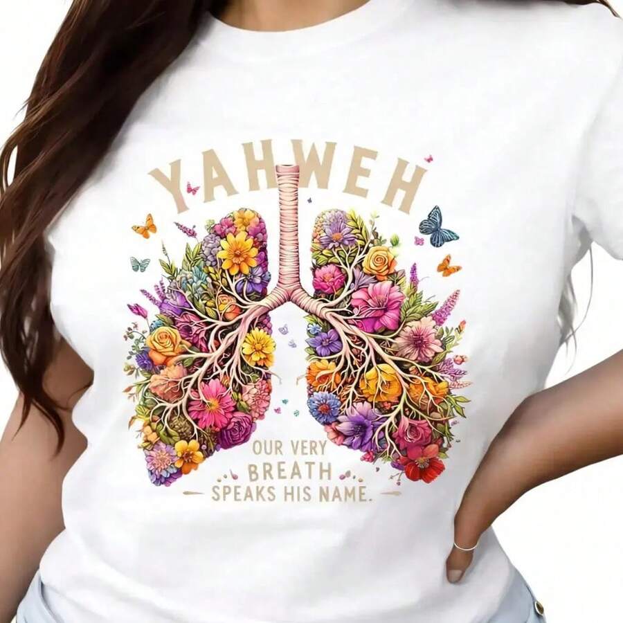 Camiseta Yahweh Floral Lungs – Camiseta de Fe Cristiana con Citación Bíblica, Camiseta con Gráficos Religiosos - Blanco - Ver 1