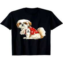 Decoración exclusiva para el Día de la Independencia/Día del Padre: Camiseta con tatuaje "I Love Dad" de Shih, regalo divertido para papá en el Día del Padre, unisex, camiseta estampada de manga corta para verano de 2025, algodón puro, 220 g. - Negro - Ver 1