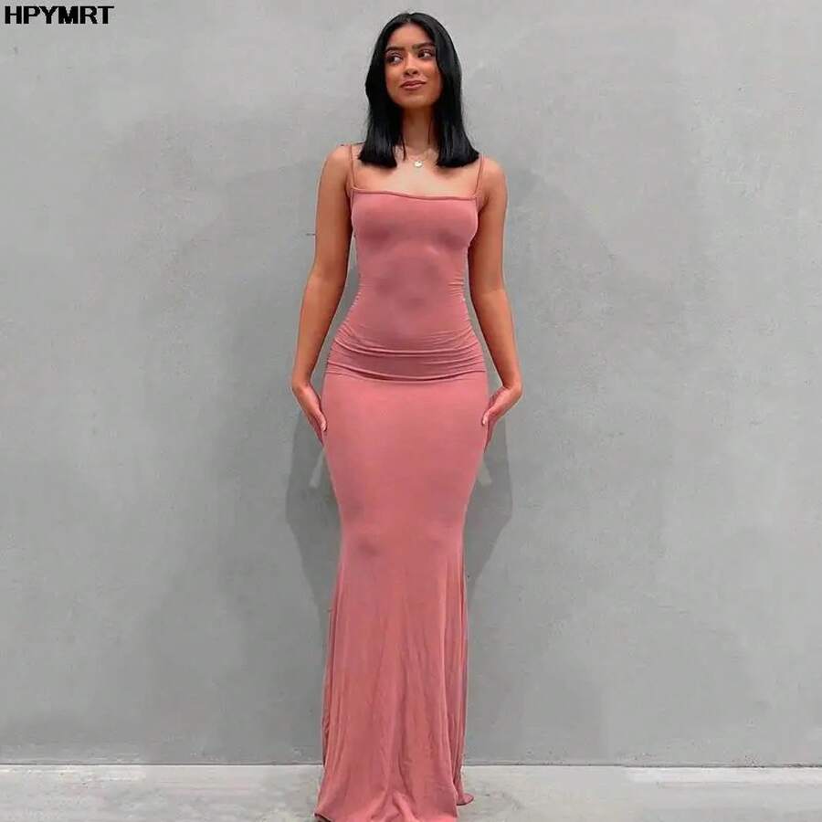 Vestido de satén sin mangas con espalda descubierta para mujer, maxivestido Sexy ajustado para fiesta Y2K, ropa elegante para mujer 2022 - Rosa - Ver 1