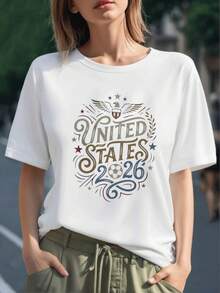 Águila con escudo y estrellas sobre tipografía artística que celebra el espíritu de Estados Unidos 2026 y la pasión por el fútbol camiseta para mujer 100% algodón - Negro - Ver 6