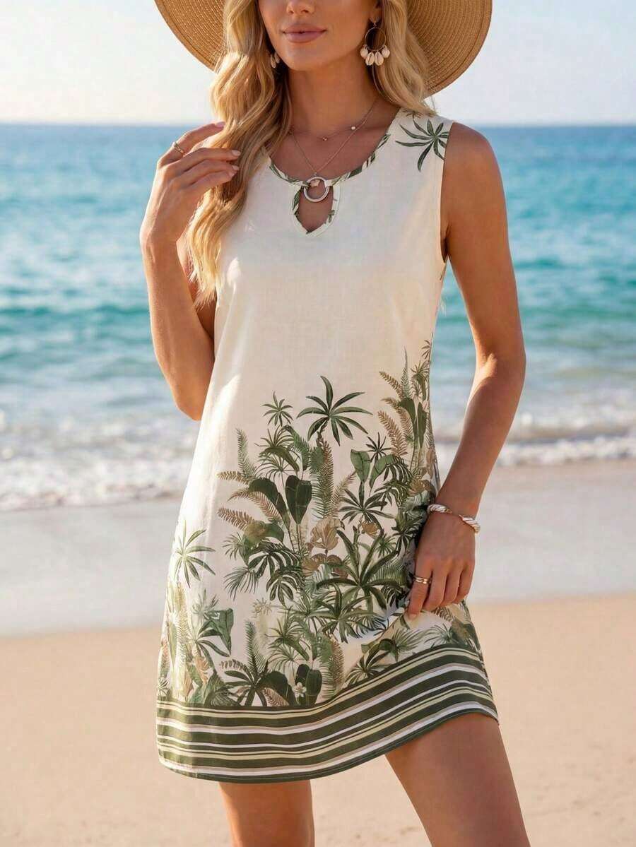 Vestido de verano casual con estampado tropical para vacaciones de mujer - Multicolor 13 - Ver 1