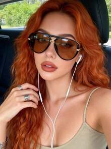 1pc Full-Frame Metal Retro Large Frame Fashion Glasses, Y2K Stylish Glasses Suitable For Daily, Outdoor, Street Photography, Driving, Travel, Party And Other Occasions - màu nâu - Xem 3