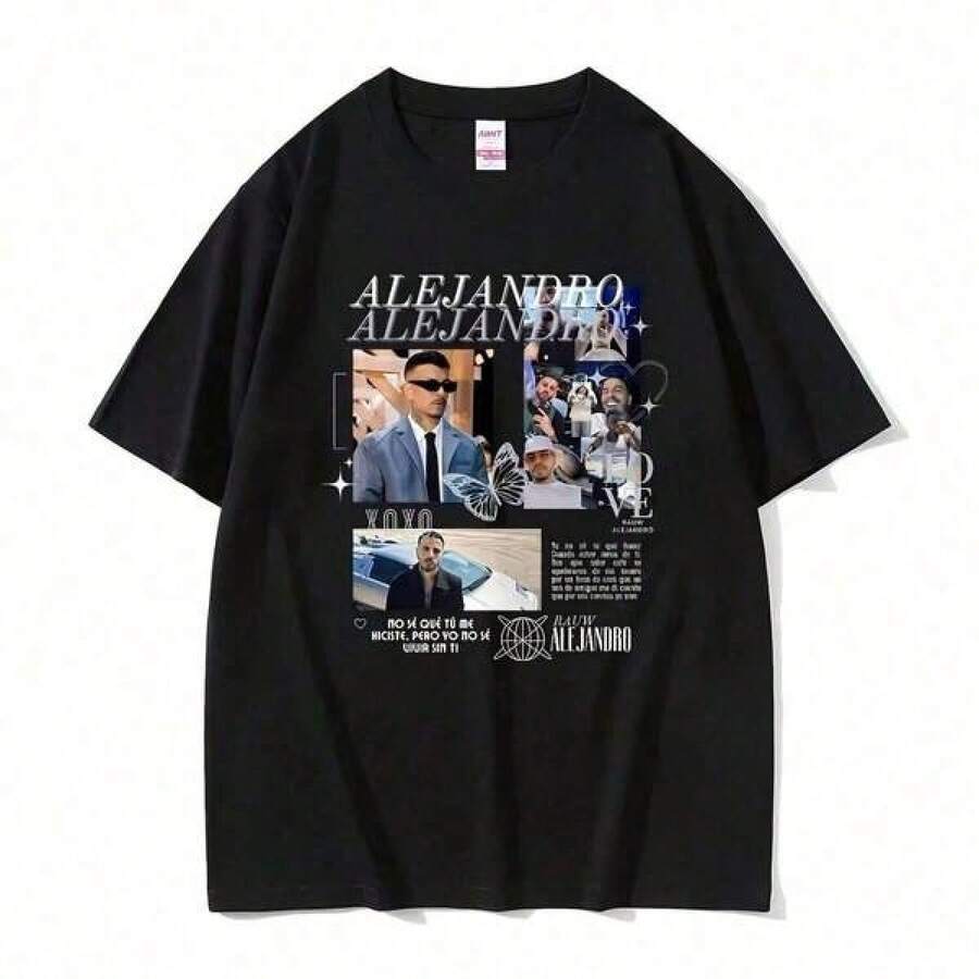 Camiseta unisex de manga corta, camisetas con estampado gráfico limitado del rapero Rauw Alejandro, camisetas de manga corta de hip hop, ropa de calle de moda para mujer, camisetas de cosplay Y2K para hombre, Spiderman, ,  Women, Romwe Men, boho chic, regalos para maestros, camiseta de mujer, atuendos curvos para hombre, Y2K. - Negro - Ver 1