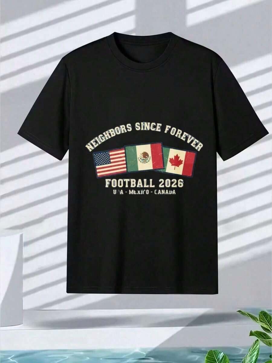 Camiseta de Fútbol 2026 USA México Canadá | Camiseta de Fútbol Neighbors Since Forever - Regalo Perfecto para Aficionados de la Copa Mundial de Norteamérica, Camiseta Gráfica Unisex para Aficionados al Fútbol, Camiseta Casual para Parejas - Negro - Ver 1