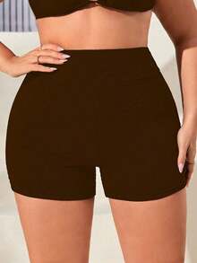 Braga de bikini de talla grande unicolor para el verano, shorts sin costuras que levantan el trasero - Marrón - Ver 5
