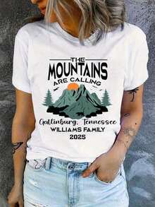 Ropa Casual de Mujer Primavera-Verano 2026 - Camiseta para Mujer con Estampado de Letras 'Las Montañas Llaman' - Blanco - Ver 6