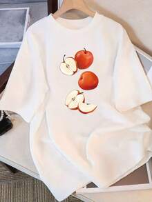 Camiseta de Algodón Puro para Mujer con Diseño Exclusivo y Estampado, Manga Corta, Nueva Colección Verano 2025, Top Holgado Ajustado de Media Manga - [Blanco] - Ver 4
