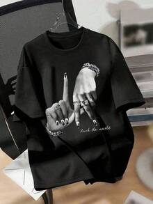 Nueva camiseta estampada2026 Summer New Arrival Women's T-Shirt Women's Casual T Shirt For Los Angeles Hand Gesture Y2K Graphic Fashion Printed Short Sleeved Spring/Summer/Fall T-Shirt Tee Round Neck Comfortable Top Suitable For Daily Wear Vacation Outdoor Clothing Summer Outfits For Women Vacation Outfits Women,Camisetas para mujer, camisetas para hombre, conjuntos para padres e hijos, camisetas con estampados de emojis populares, camisetas con diseños de anime y videojuegos, camisetas de apoyo al Mundial - Negro - Ver 1