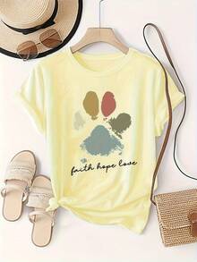 1 Piece009 [New Versatile Stylish Rejuvenating Women's Short Sleeve T-Shirt With Dog Paw Print, Summer] 180g 100% Cotton - 白色 - 查看 11