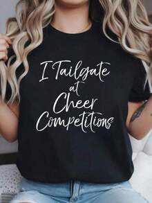 Camiseta con estampado de competiciones de animación para padres, para fiestas de pre-partido, informal, de cuello redondo, manga corta, cómoda, para primavera y verano, ropa de mujer. - Negro - Ver 1