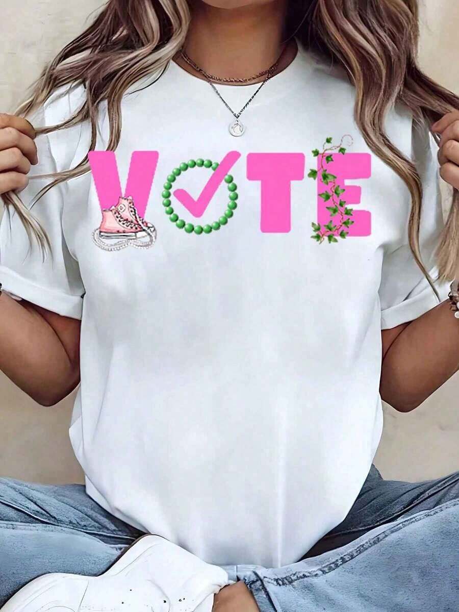 Designed For Modern, Stylish, And Comfortable Women. This T-Shirt Features A Pink Sneaker Print With A Green Checkmark, A Crew Neck, And A Casual Style. It's Ideal As A Gift For College Students Or Sororities. Made With Premium Soft And Breathable Fabric, It's Designed For All-Day Comfort And Versatile Everyday Wear, Perfect For Casual Outings. - 白色 - 查看 1