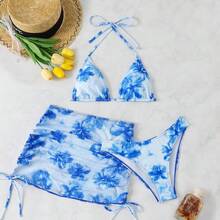Traje de Baño de Dos Piezas para Mujer, Bikini para Vacaciones en la Playa, Traje de Baño de Tres Piezas - naranja - Ver 9
