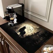 1pc Wolf Pattern Printed Absorbent Dish Drying Mat, Dish Drying Mat, Espresso Machine Countertop Absorbent Mat, Sink Drain Mat, Soft Faucet Absorbent Mat, Sink Cup Mat, Kitchen Supplies, Bathroom Supplies - Multicolor - View 8