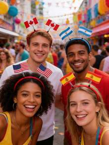 1pc 2026 World Cup Headband - USA/Canada/Mexico 2026 World Cup Flag Pattern Bow Headband | World Cup Decorative Accessory, Multiple Styles, Plastic Fan Headband Suitable For Sports Events, World Cup And Party Decorations, Fan Cheering Headwear, Holiday Party Decor, World Cup Cheering Prop Headband - Multicolor - View 2