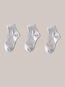 3pairs Sporty Heart Patterned Over Knee Socks - Black and White - View 7