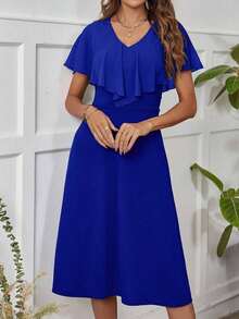 Vestido verde de longitud media para mujeres con dobladillo de volantes - azul real - Ver 6