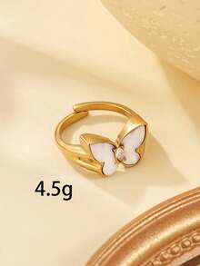 1pc/4pcs 18K Gold Plated Stainless Steel Butterfly Heart Zirconia Exquisite Stackable Rings, Y2K Soft Girl Minimalist Daily Party Jewelry Gift, Open Ring Adjustable Size, Butterfly, Round, Heart-Shaped Zirconia Inlaid, Suitable For Women's Daily Decoration Or Gifting - Yellow Gold - View 5