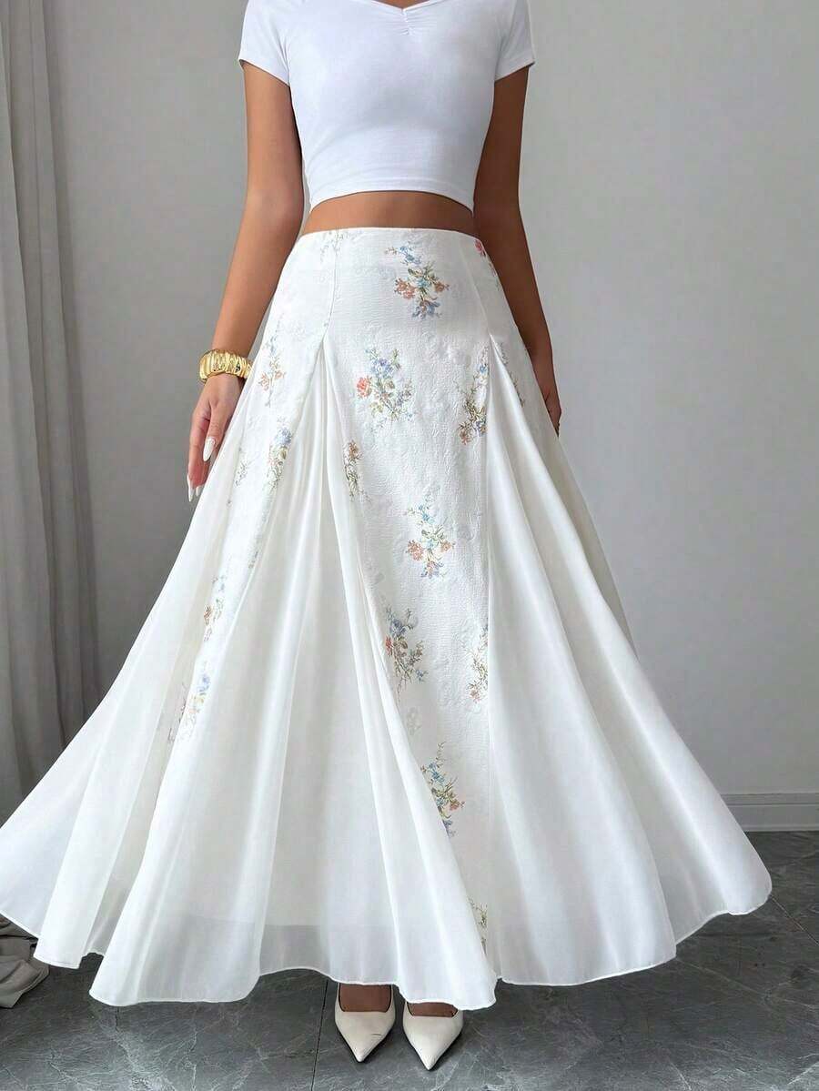 Nueva llegada Falda blanca romántica de patchwork para mujeres - Blanco - Ver 1
