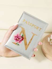 Floral Letter Print Passport Holder Wallet & Card Holder, Slim Travel Purse For Couple, Fits Cards & IDs, Lightweight Portable - Burgundy - View 143
