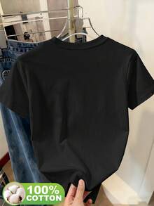 Camiseta de manga corta con cuello redondo y estampado de gato negro lindo | Casual, transpirable, ideal para salidas diarias, viajes al trabajo, picnics y más - Negro - Ver 2