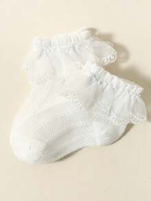 1/3 Paar Frühling/Sommer Baby/Kleinkind Mädchen weiße Socken, einfarbige Spitze Mesh kurze Socken, hautfreundlich weich bequem niedliche Rüschensocken, geeignet für den täglichen Gebrauch, Feiertage, Reisen, passend zu Prinzessinnenkleider, verschiedene Kombinationen erhältlich - Weiss - Übersicht 6