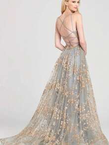 Women's floral sequined sleeveless halter dress for banquets, weddings, and bridesmaids - Celeste - Ver 4
