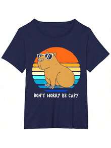 Retro Rodent Funny Capybara Dont Be Worry Be Capy T-Shirt - Black - View 9