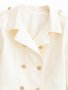 ZAHM White Short Double-Breasted Gold Button Blazer - Apricot - View 12