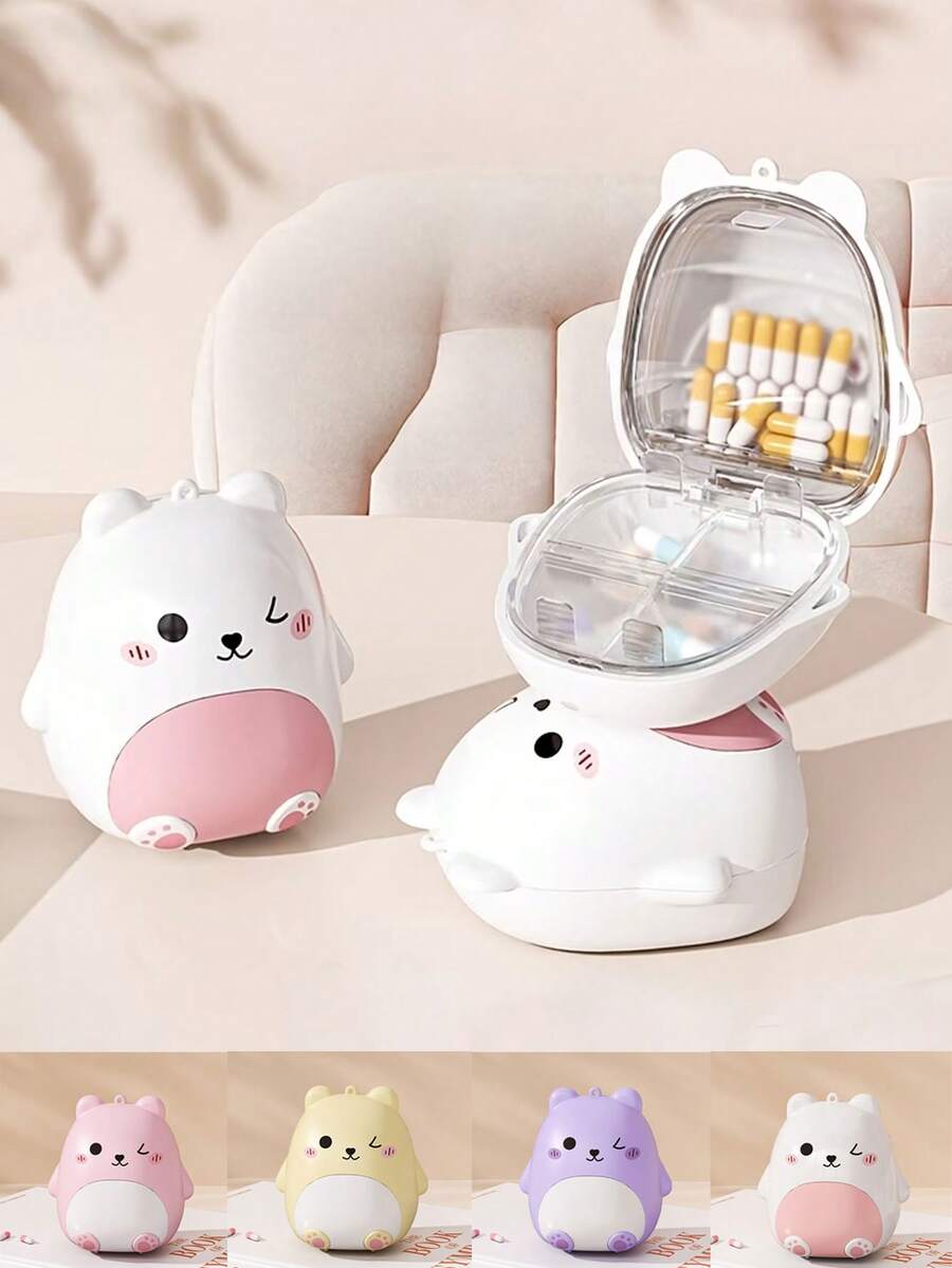 Portable Bear-Shaped Pill Box - Cute, Sealed Large Capacity Medication Storage Box. Essential Companion For Daily Medication Storage, Perfect For Home, Travel And On-The-Go Storage.
