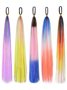 26 Inch Hair Tinsel Colored Ponytail Extension, 2 Packs Ombre Jumbo Braided Ponytail Hair Extensions Ponytail With Elastic Tie, Yaki Straight Sleek Wrap Around Braid Ponytail Natural Soft Synthetic Straight Hair For Women Party Hairpiece Accessories - Multicolor - View 2