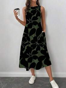 LUNE Vestido casual de mujer de longitud media con estampado floral color albaricoque, adecuado para primavera/verano, vestidos de sol para mujer, vestidos camiseros para mujer, vestido casual - Multicolor 4 - Ver 3