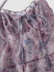 MOD Vestido con estampado floral completo vintage para mujer, estilo palaciego, vestido de cumpleaños, vestido de crucero, vestido con capas - Multicolor - Ver 3