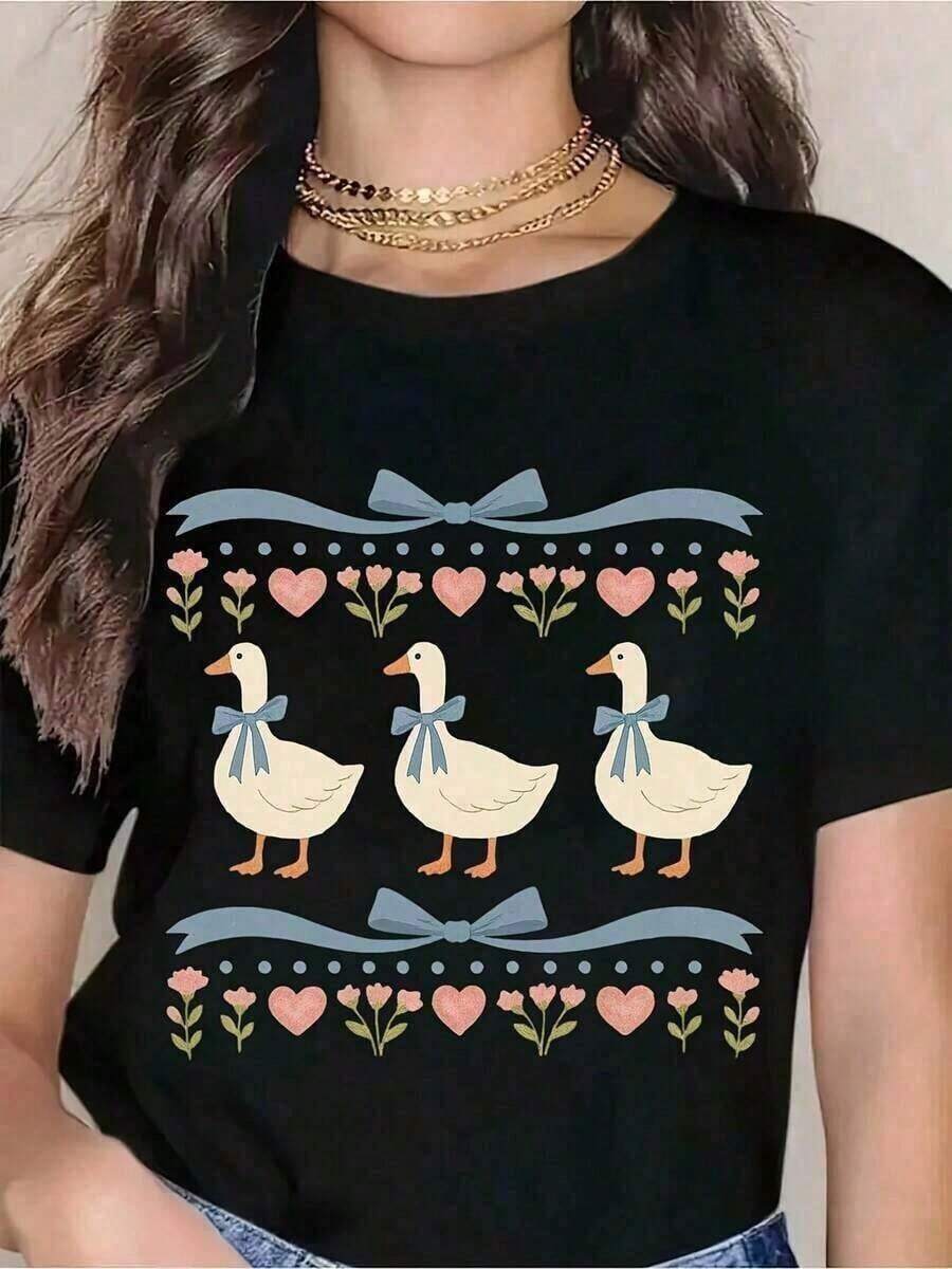 Soft, breathable, and lightweight for all-day comfortRetro Goose Shirt Cottagecore Cute Duck Shirt Farmhouse Animal Tee Vintage Goose Graphic Tee Soft Cozy Graphic Tee,,Elegant Plus Size Women's TopsClassic crew neck with a relaxed fit that flatters all body shapes and easy to pair with jeans, shorts, and leggings. - Negro - Ver 1