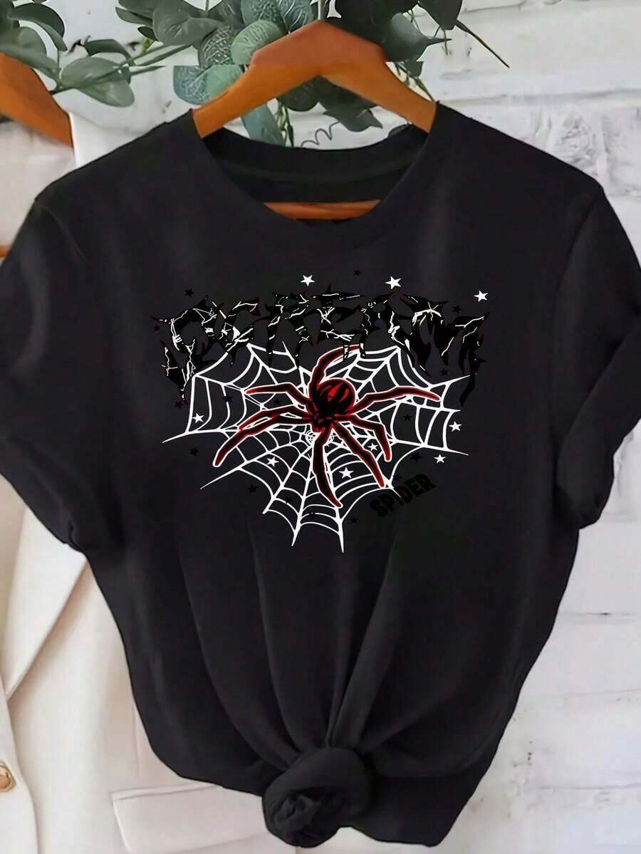 Crew Neck T-Shirt [Sports T-Shirt] Women's T-Shirt With  Letter Print, Simple Design, Comfortable And Breathable, Suitable For Everyday Wear And Versatile, Showcasing A Natural And Elegant Style, A Must-Have For Summer Parties. Relaxed Fit T-Shirt. - 黑色 - 查看 1
