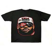 Camiseta James USA de Cara Grande 220g Algodón Puro Estampado Unilateral Cuello Redondo Manga Corta - Negro - Ver 2