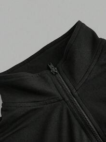 2 piezas Conjunto versátil de ropa deportiva de punto blanca y negra para yoga y fitness, camiseta de manga larga con cremallera y bordado gráfico de letras, elegante para otoño/invierno - Multicolor 13 - Ver 7