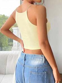 Top Corto Ajustado Y Sin Mangas En Color Sólido Para Mujer Con Cuello Halter - Amarillo - Ver 2