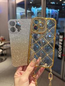 菱格紋 1 個大菱形雙色紙板水鑽掛繩電鍍亮面手機殼，適用於 iPhone 17/16/11/11 Pro/11 Pro Max/12/12 Pro/12 Pro Max/13/13 Pro/13 Pro Max/14/14 Pro/14 Plus/14 Pro Max/15/15 Pro/15 Plus/15 Pro Max - 彩色 - 查看 8
