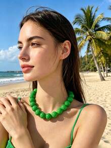 1 chiếc vòng cổ ngọc trai phong cách Bohemian tối giản với hạt cườm lớn, thích hợp cho các bữa tiệc, có các màu hồng, đỏ hồng, xám, xanh dương, xanh lá cây, vàng, tím, đen. - vòng cổ - Xem 22