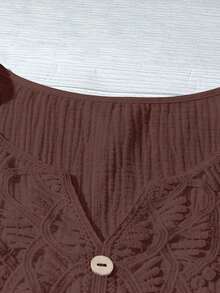 Mono informal con cuello en V y estampado floral para mujer talla grande - Café integral - Ver 3