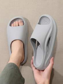 MAOLI Men's Open-Toe Thick-Sole Slippers, Casual Sports Style Hollow Design Couples Summer New Sandals, Shower Slides, Indoor Bedroom Daily Wear Sandals, EVA Non-Slip Increased Height 3cm, Multiple Colors Available, Women Summer Slippers - Grey - View 4