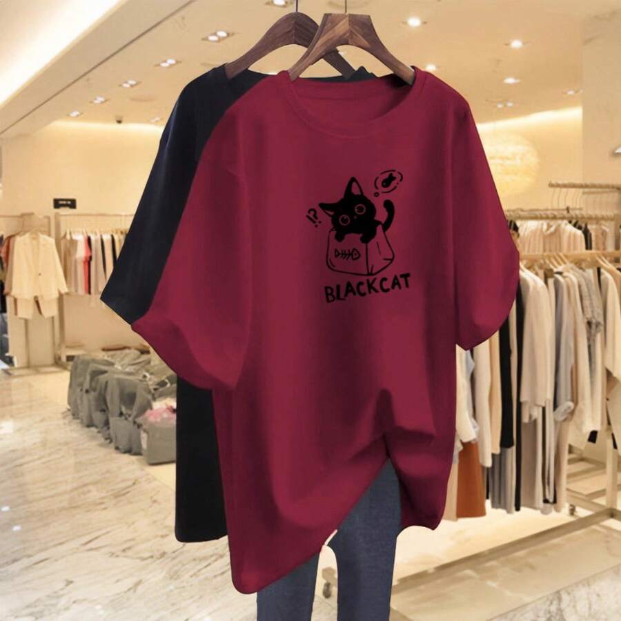 Camiseta con estampado de camisa casual para mujer, manga corta y cuello redondo, moda urbana local de primavera/verano camiseta unisex. OMSJ - Burdeos - Ver 1