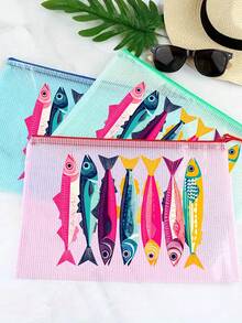 防水沙灘化妝包，彩色沙丁魚圖案，大容量透氣網格化妝包，便攜式化妝品收納袋，沙灘盥洗包，夏季熱帶風旅行收納袋，多功能盥洗包，適用於游泳、度假、宿舍、浴室、化妝品、護膚品、配件、文具、沙灘用品，可愛大學風，獨特教師節禮物、生日禮物、節日禮物、派對禮物、度假禮物、婚禮禮物、開學禮物 - 彩色 - 查看 10